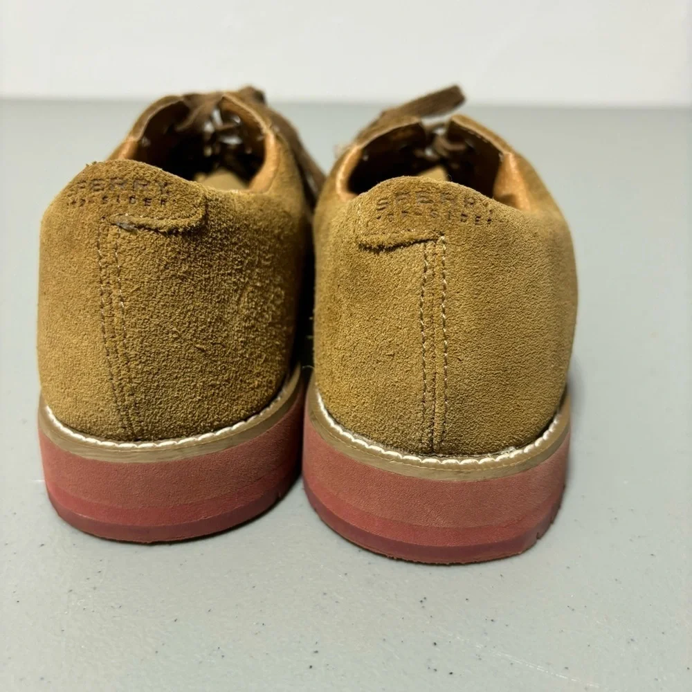 Sperry Top Sider Tevin Boys 2.5M Suede Leather Upper Brown Neutral Oxford Lace